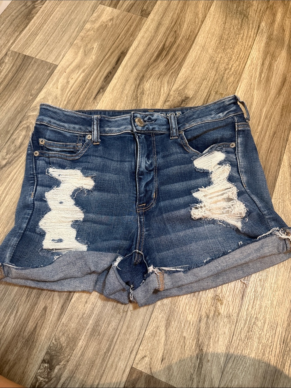 American Eagle Outfitters Distressed Dark Blue Denim Cutoff Shorts